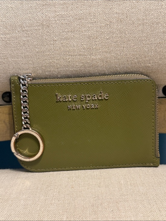 kate spade Handbags - Kate Spade Olive Green Leather Zip Card Case with Keyring